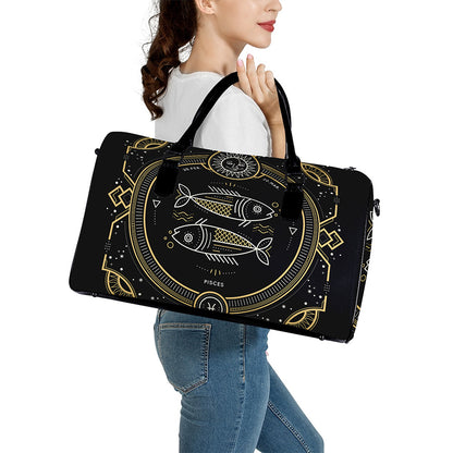 Vintage Pisces Zodiac Sign Print Leather Duffle Bag