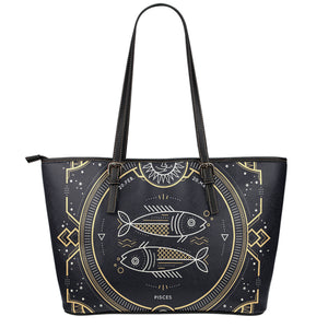 Vintage Pisces Zodiac Sign Print Leather Tote Bag