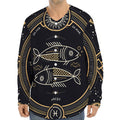 Vintage Pisces Zodiac Sign Print Long Sleeve Baseball Jersey