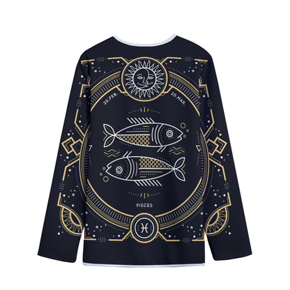 Vintage Pisces Zodiac Sign Print Long Sleeve Short Coat