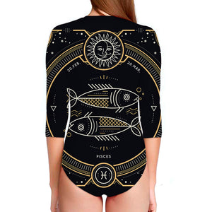 Vintage Pisces Zodiac Sign Print Long Sleeve Swimsuit