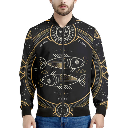 Vintage Pisces Zodiac Sign Print Men's Bomber Jacket