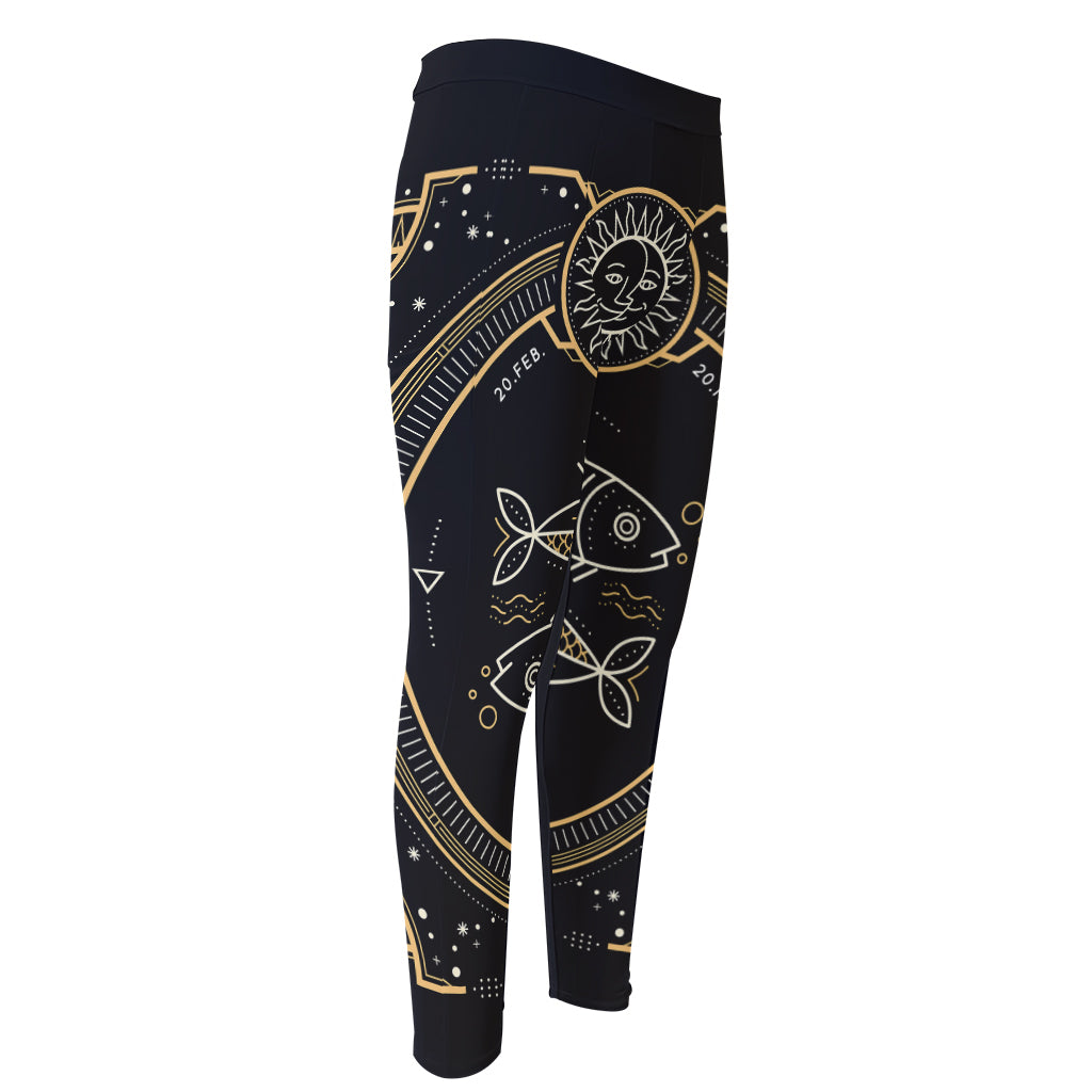 Vintage Pisces Zodiac Sign Print Men's Compression Pants