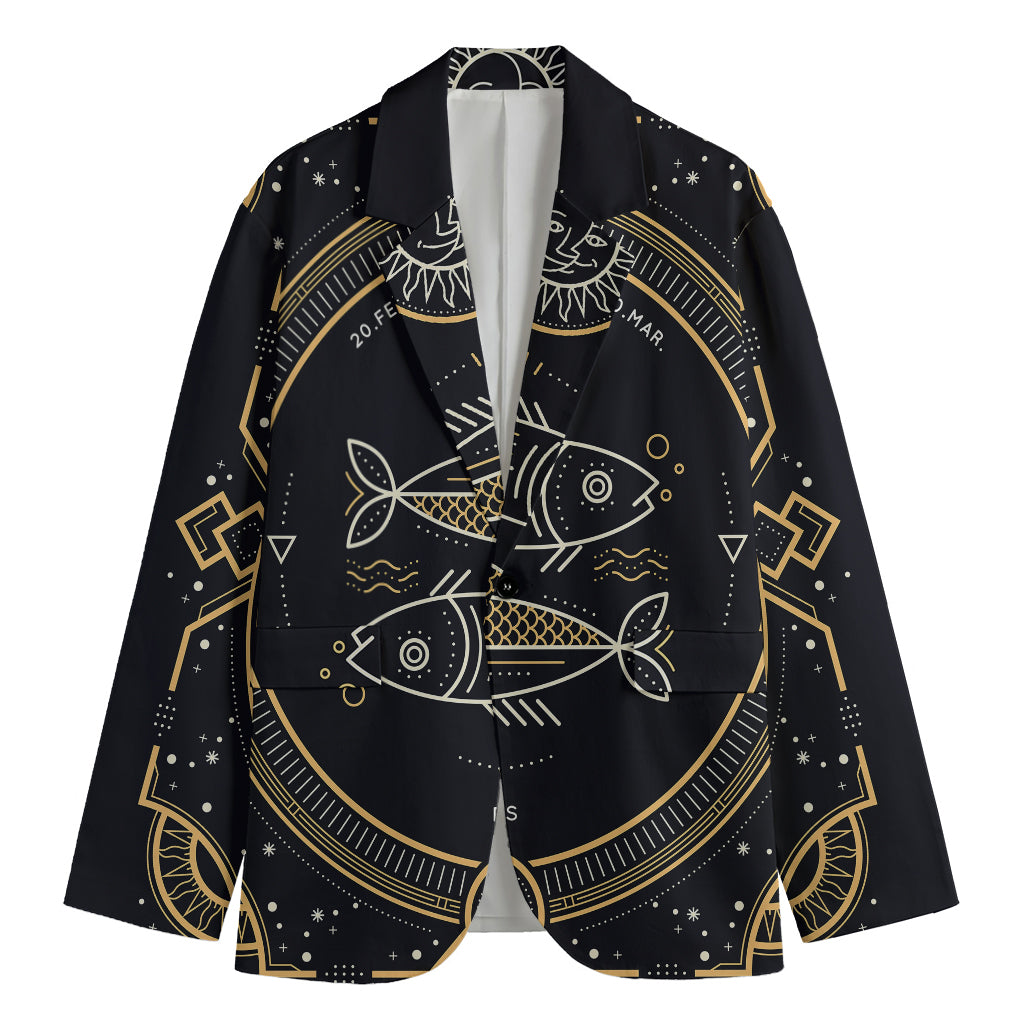 Vintage Pisces Zodiac Sign Print Men's Cotton Blazer