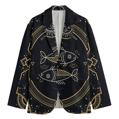 Vintage Pisces Zodiac Sign Print Men's Cotton Blazer