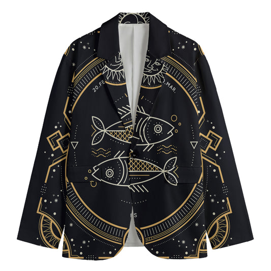 Vintage Pisces Zodiac Sign Print Men's Cotton Blazer
