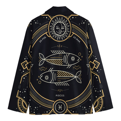 Vintage Pisces Zodiac Sign Print Men's Cotton Blazer