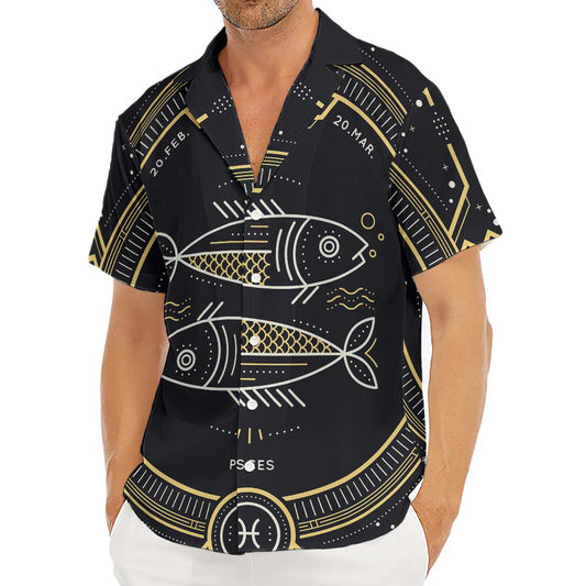 Vintage Pisces Zodiac Sign Print Men's Deep V-Neck Shirt