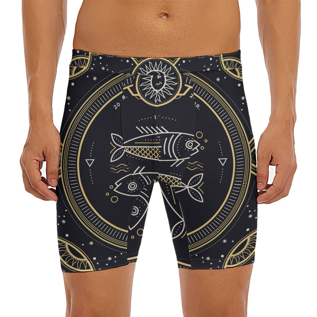 Vintage Pisces Zodiac Sign Print Men's Long Boxer Briefs