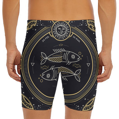 Vintage Pisces Zodiac Sign Print Men's Long Boxer Briefs