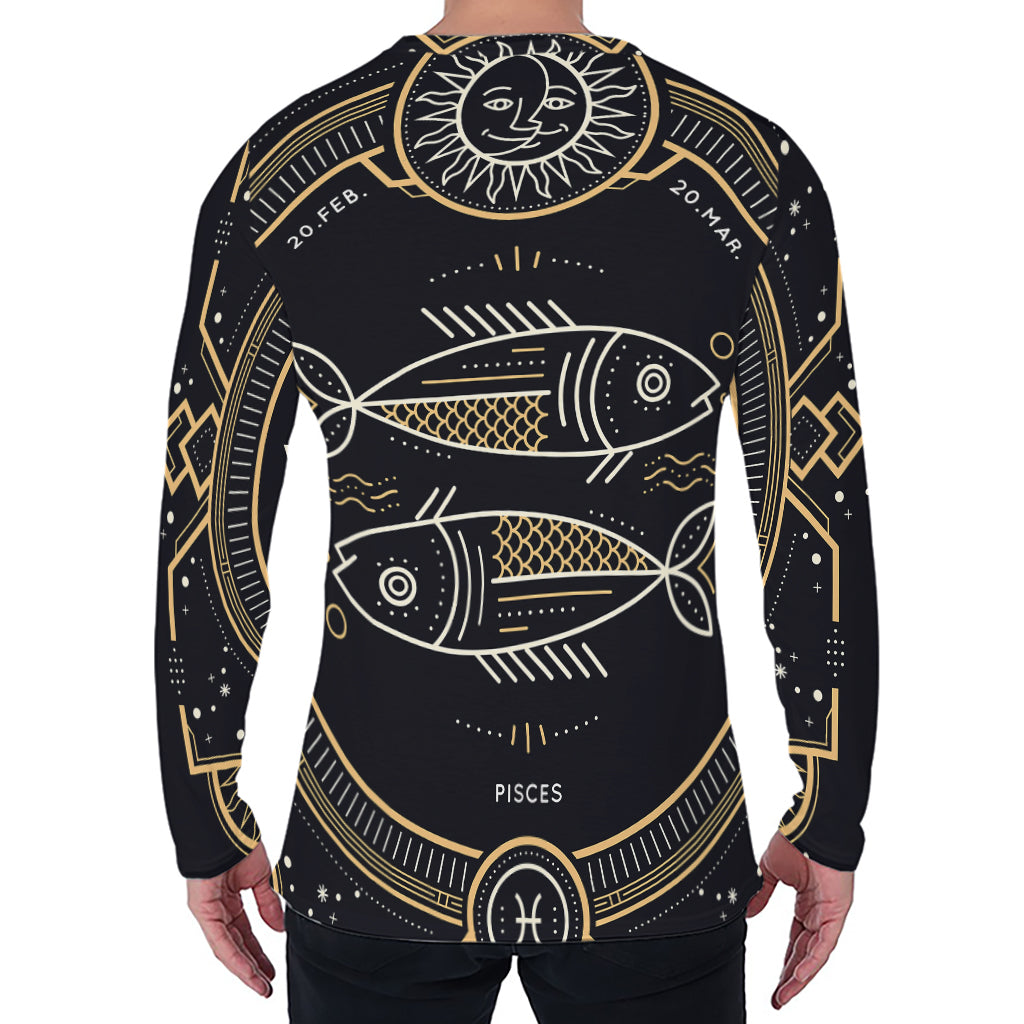 Vintage Pisces Zodiac Sign Print Men's Long Sleeve T-Shirt