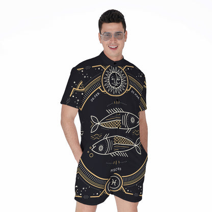 Vintage Pisces Zodiac Sign Print Men's Rompers