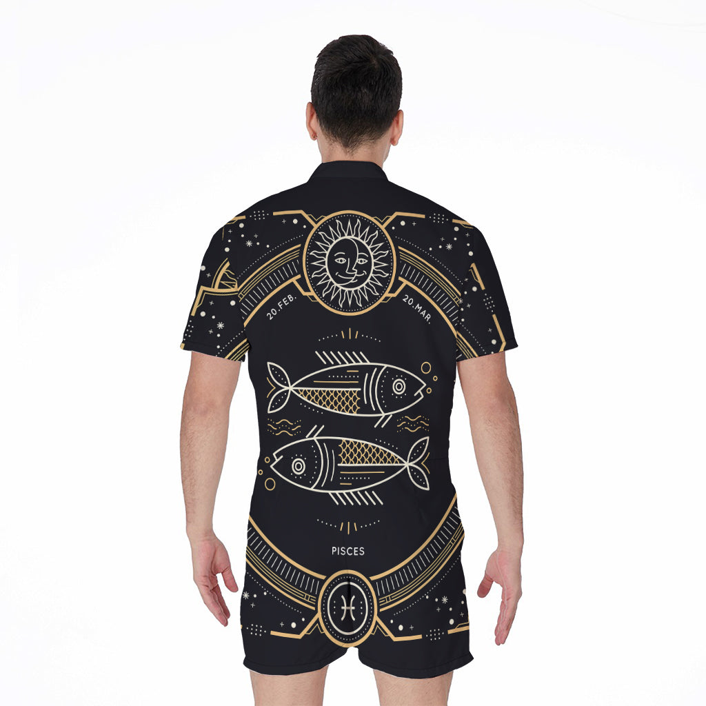 Vintage Pisces Zodiac Sign Print Men's Rompers
