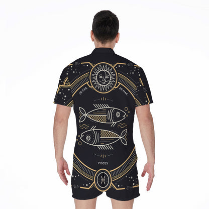 Vintage Pisces Zodiac Sign Print Men's Rompers