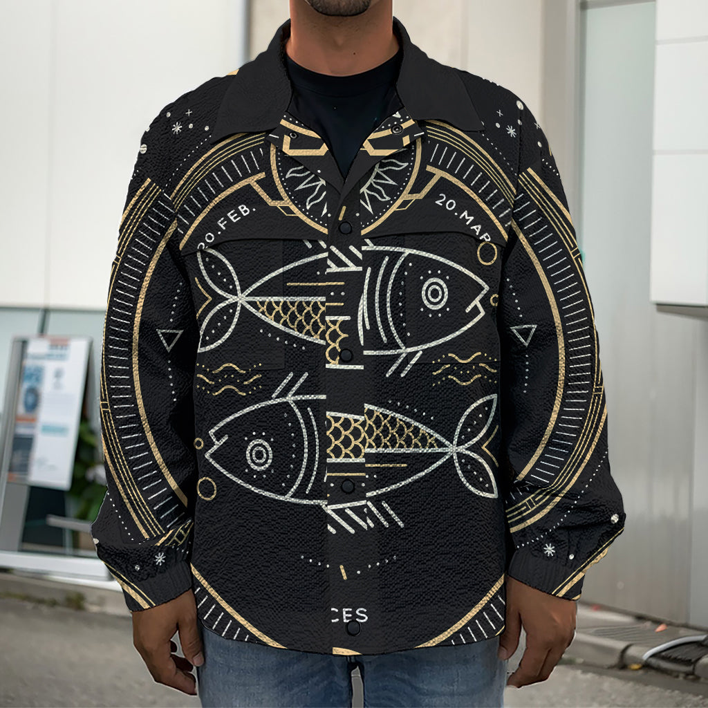 Vintage Pisces Zodiac Sign Print Men's Shirt Jacket