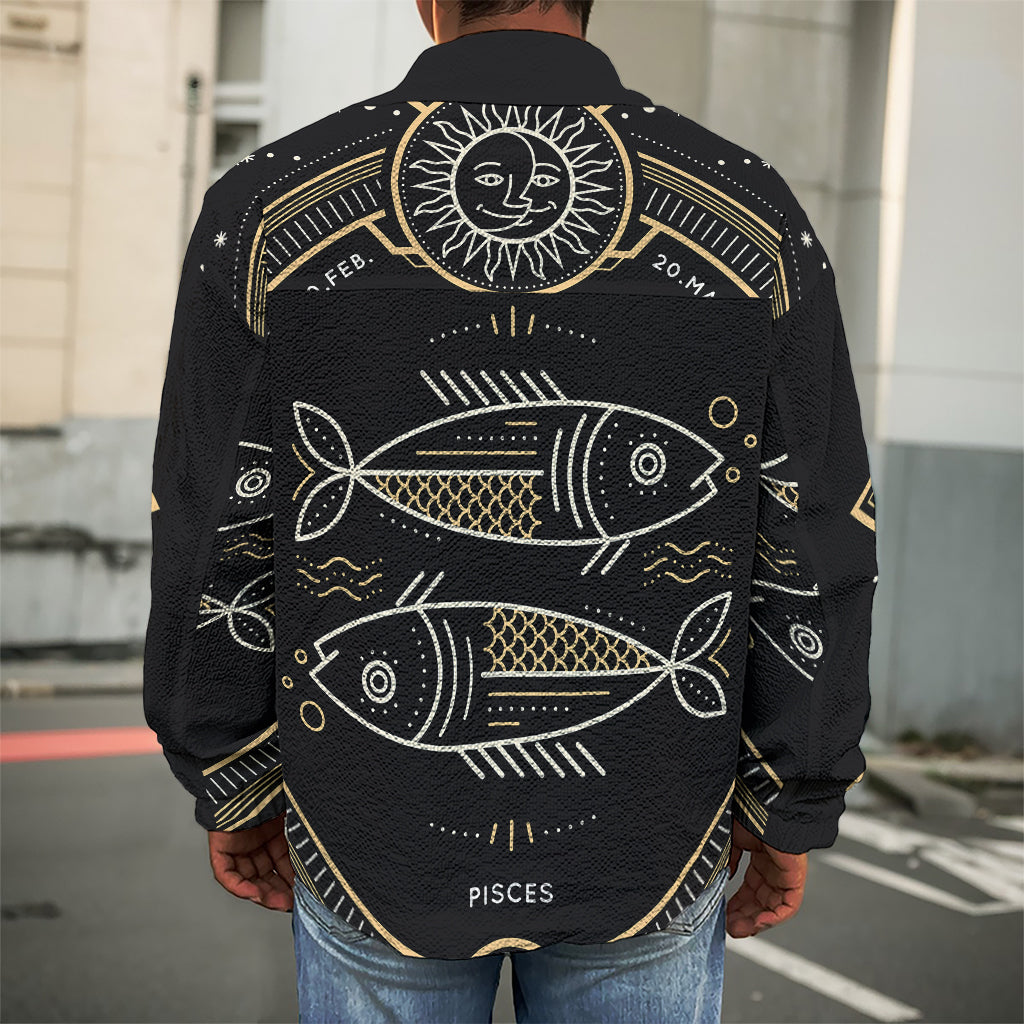 Vintage Pisces Zodiac Sign Print Men's Shirt Jacket