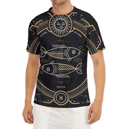 Vintage Pisces Zodiac Sign Print Men's Short Sleeve Rash Guard