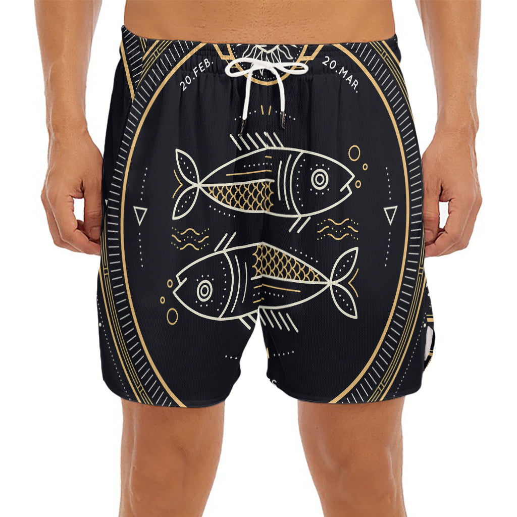Vintage Pisces Zodiac Sign Print Men's Split Running Shorts