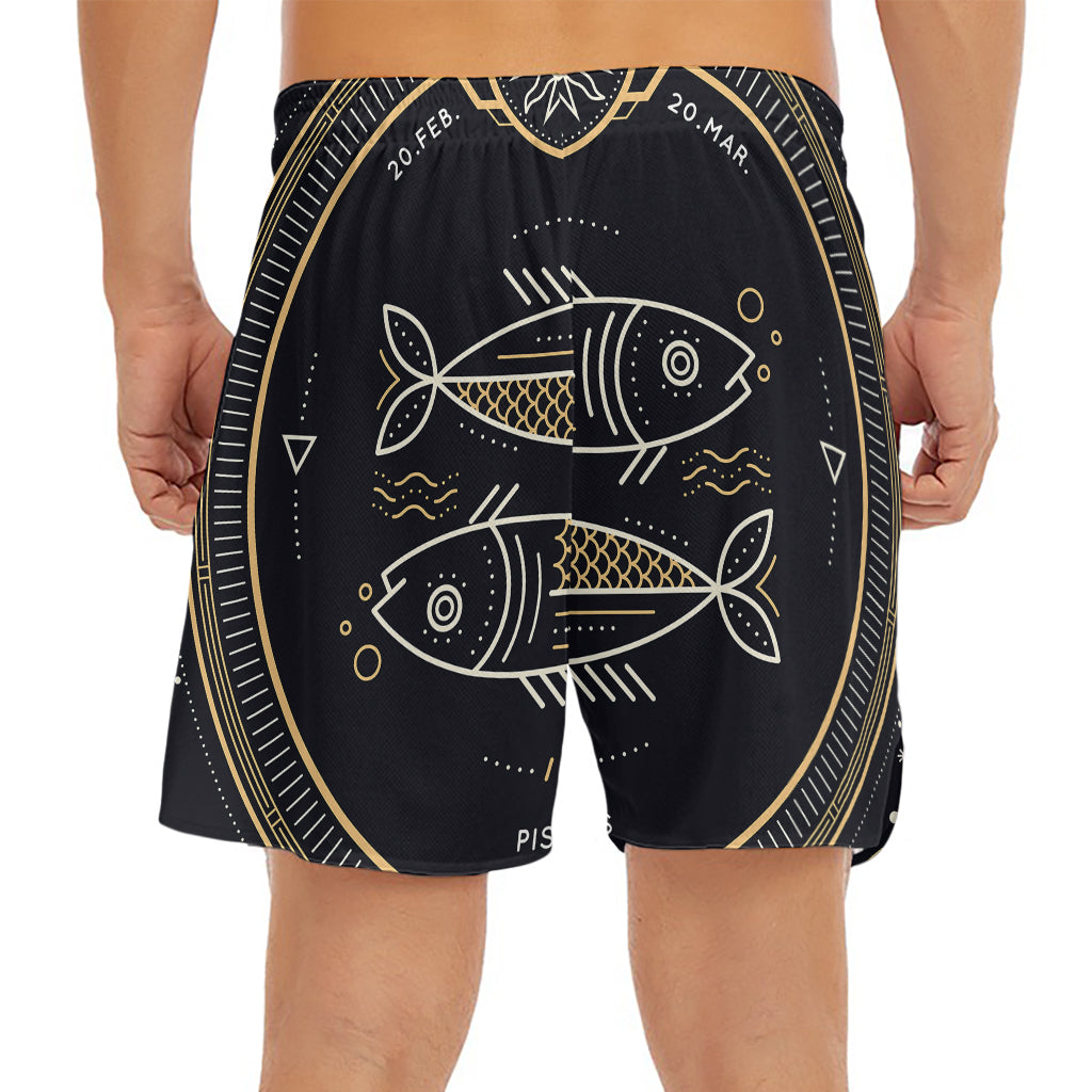 Vintage Pisces Zodiac Sign Print Men's Split Running Shorts