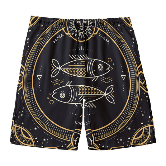 Vintage Pisces Zodiac Sign Print Men's Swim Trunks