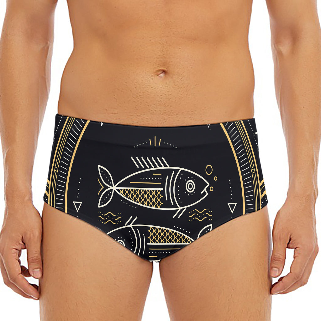 Vintage Pisces Zodiac Sign Print Men's Triangle Swim Briefs