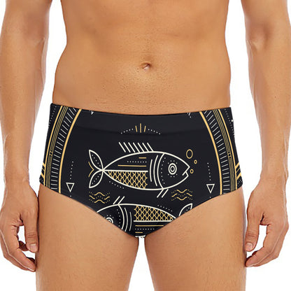 Vintage Pisces Zodiac Sign Print Men's Triangle Swim Briefs