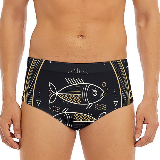 Vintage Pisces Zodiac Sign Print Men's Triangle Swim Briefs