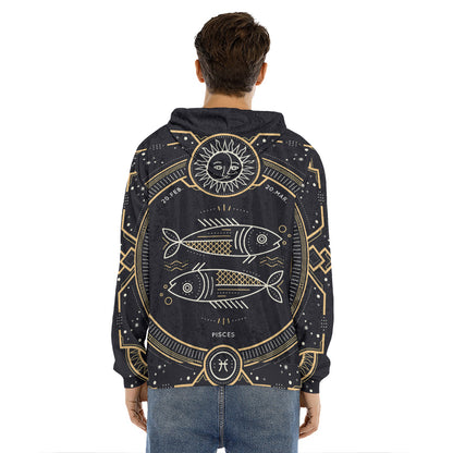 Vintage Pisces Zodiac Sign Print Men's Velvet Pullover Hoodie