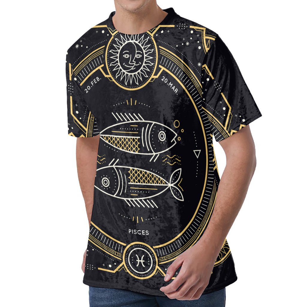 Vintage Pisces Zodiac Sign Print Men's Velvet T-Shirt