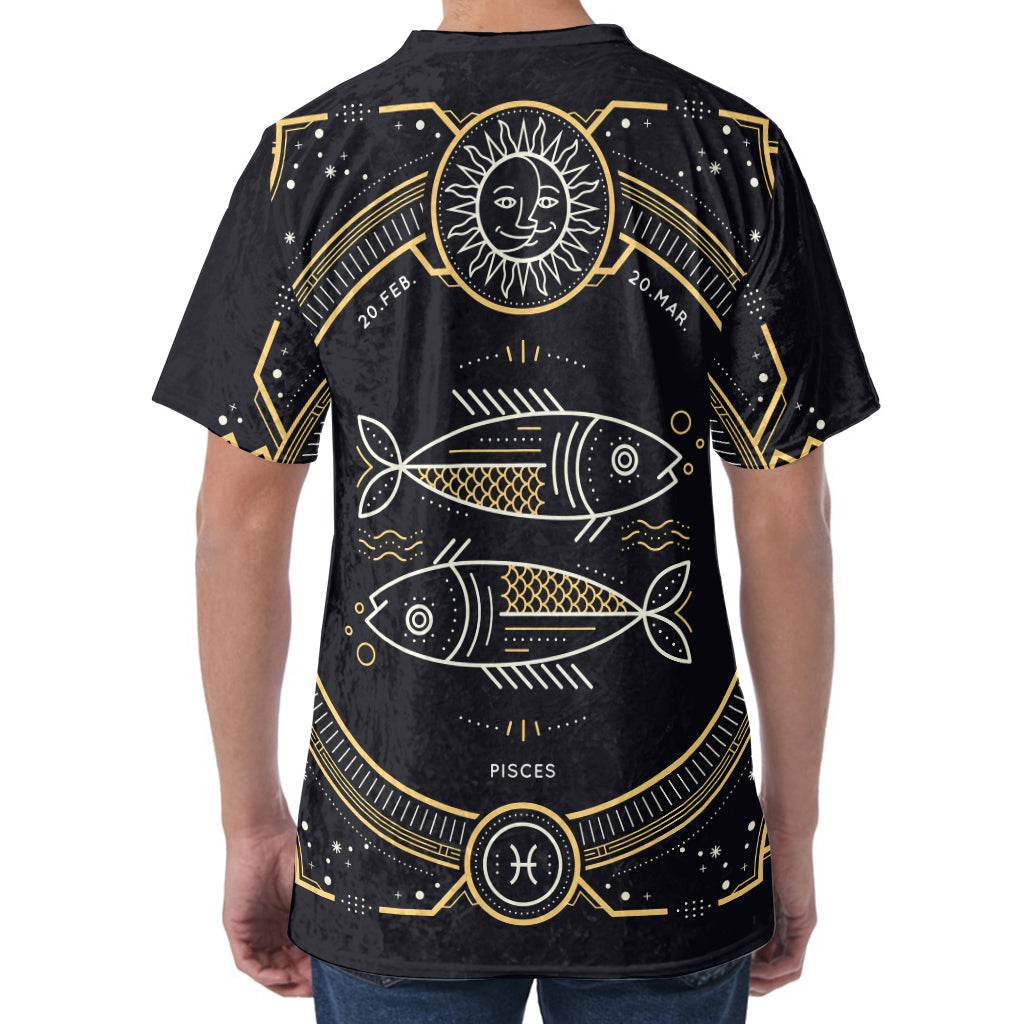 Vintage Pisces Zodiac Sign Print Men's Velvet T-Shirt