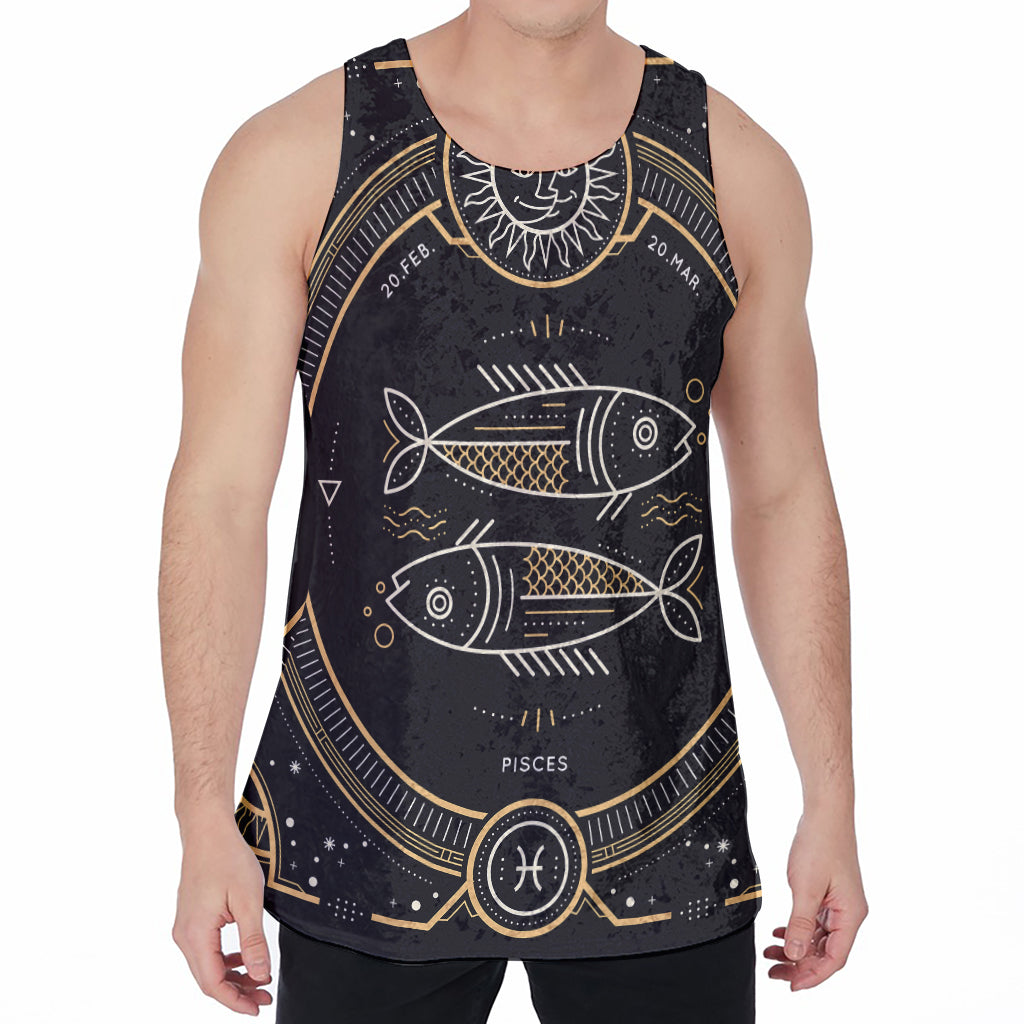 Vintage Pisces Zodiac Sign Print Men's Velvet Tank Top