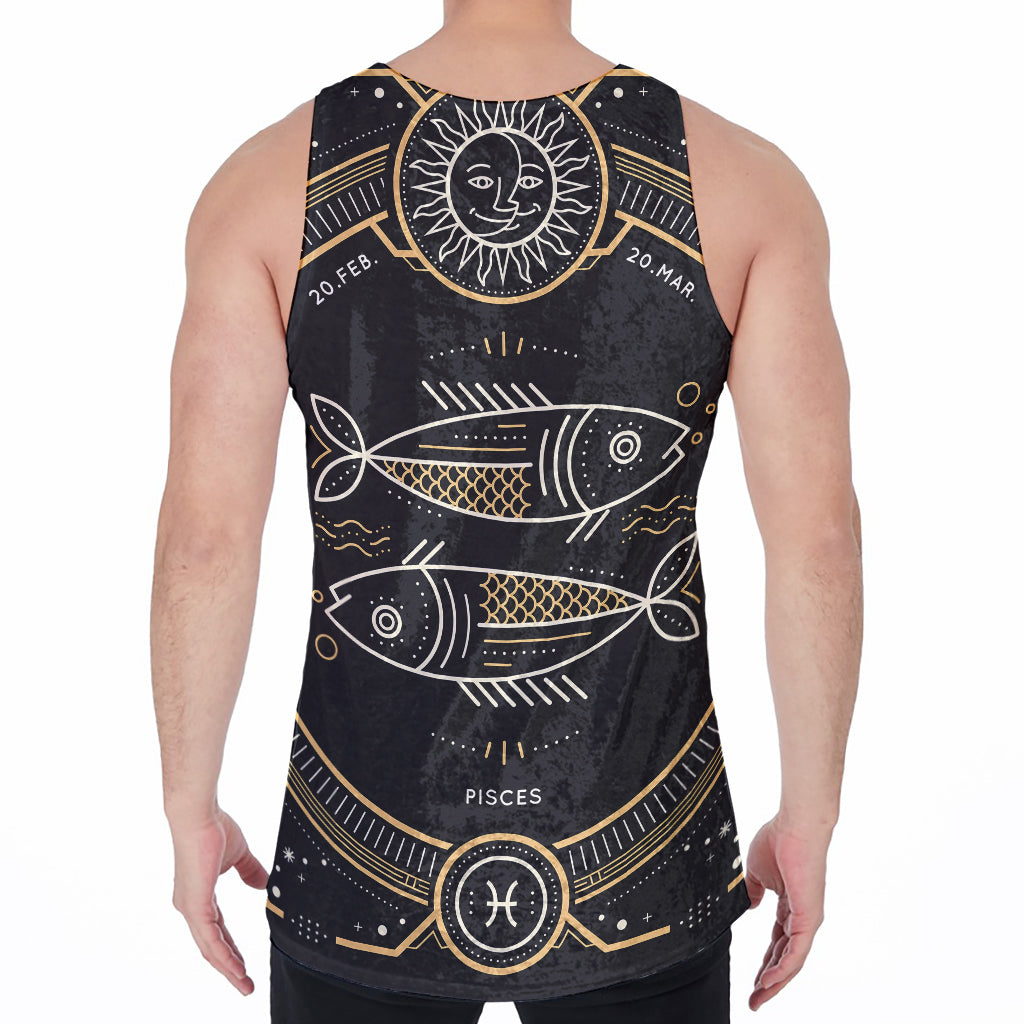 Vintage Pisces Zodiac Sign Print Men's Velvet Tank Top