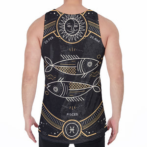 Vintage Pisces Zodiac Sign Print Men's Velvet Tank Top