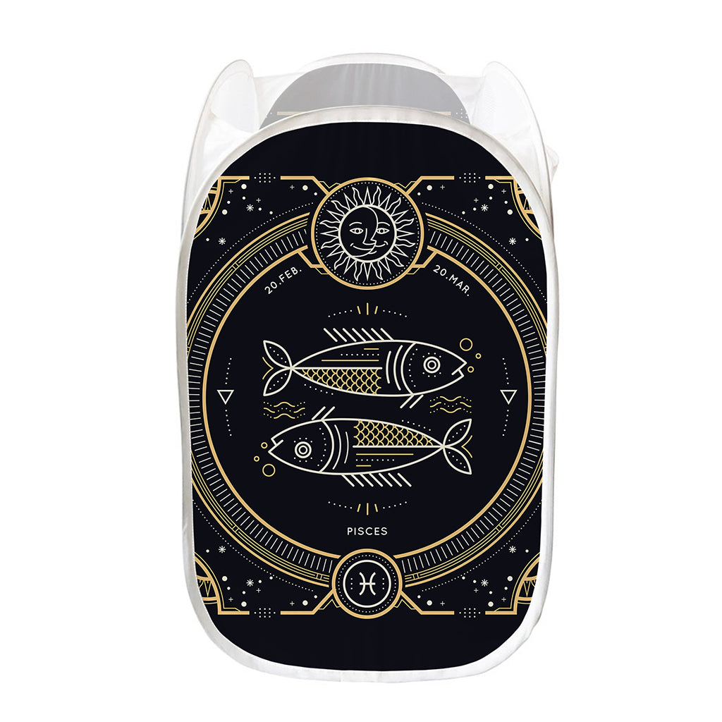 Vintage Pisces Zodiac Sign Print Mesh Laundry Hamper