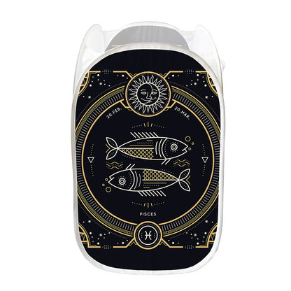 Vintage Pisces Zodiac Sign Print Mesh Laundry Hamper