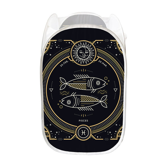 Vintage Pisces Zodiac Sign Print Mesh Laundry Hamper
