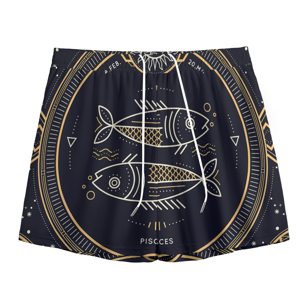 Vintage Pisces Zodiac Sign Print Mesh Shorts