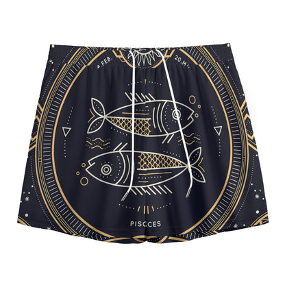 Vintage Pisces Zodiac Sign Print Mesh Shorts