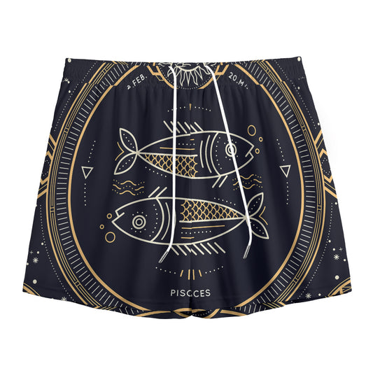 Vintage Pisces Zodiac Sign Print Mesh Shorts