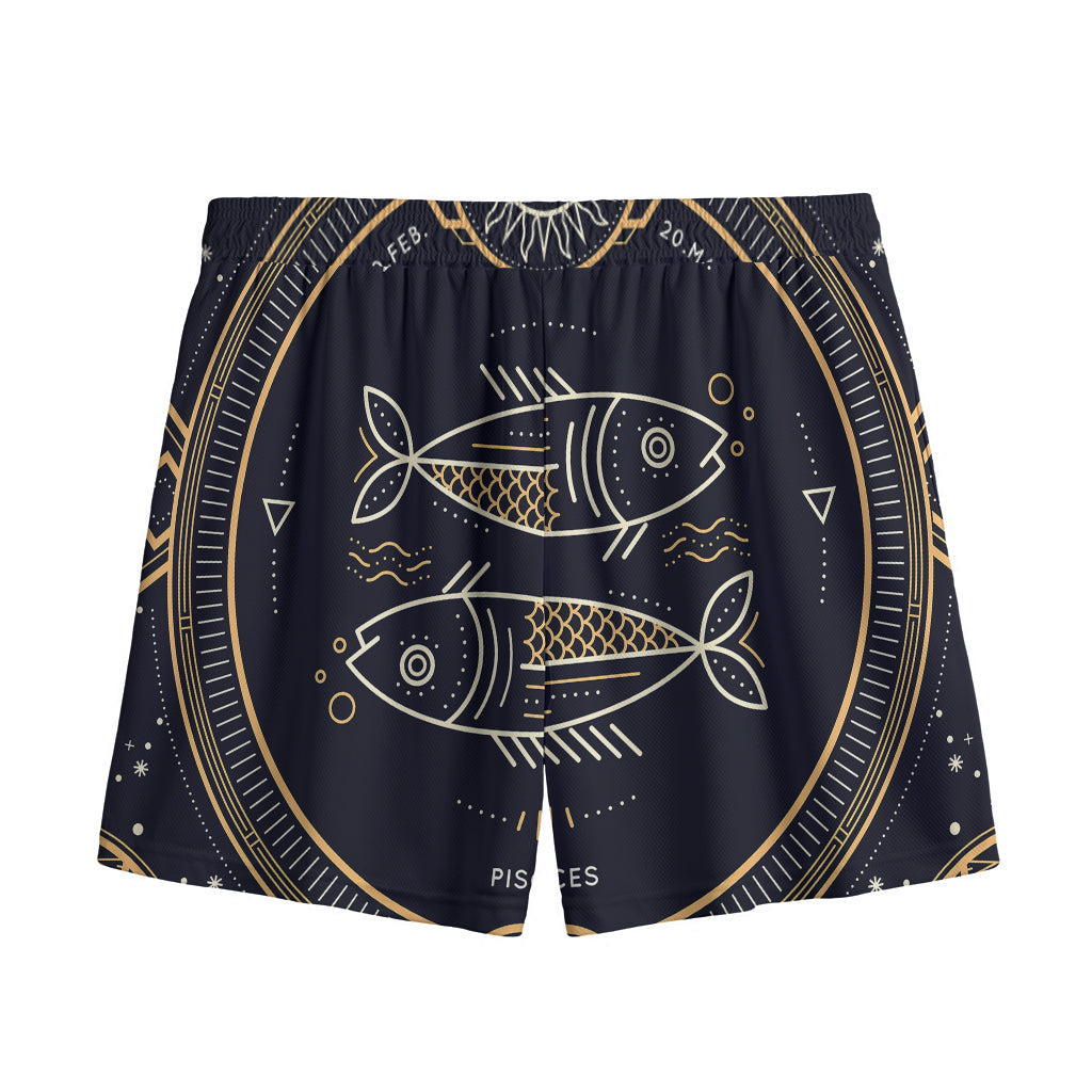 Vintage Pisces Zodiac Sign Print Mesh Shorts