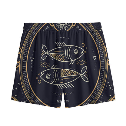 Vintage Pisces Zodiac Sign Print Mesh Shorts
