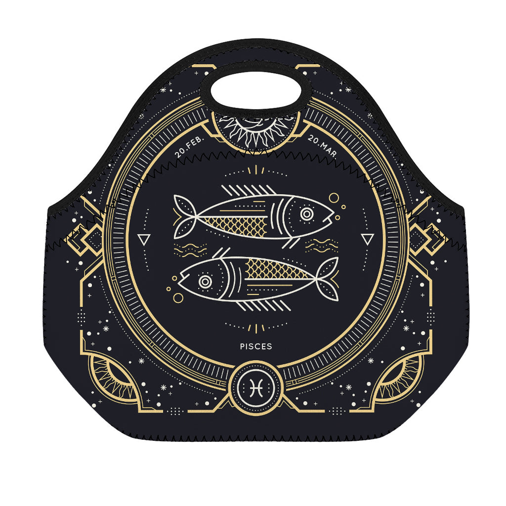 Vintage Pisces Zodiac Sign Print Neoprene Lunch Bag