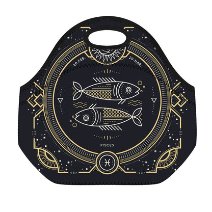 Vintage Pisces Zodiac Sign Print Neoprene Lunch Bag