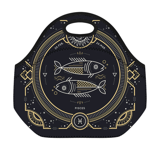 Vintage Pisces Zodiac Sign Print Neoprene Lunch Bag