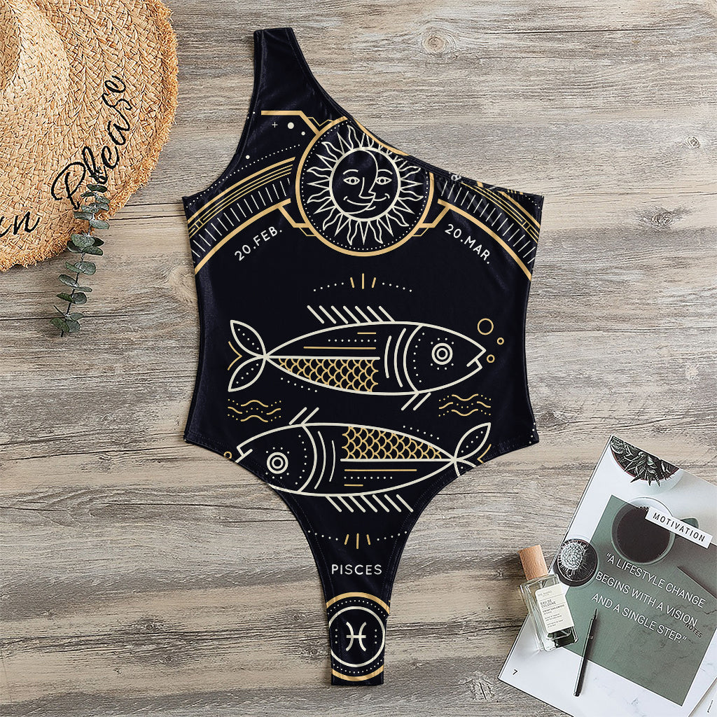 Vintage Pisces Zodiac Sign Print One Shoulder Bodysuit