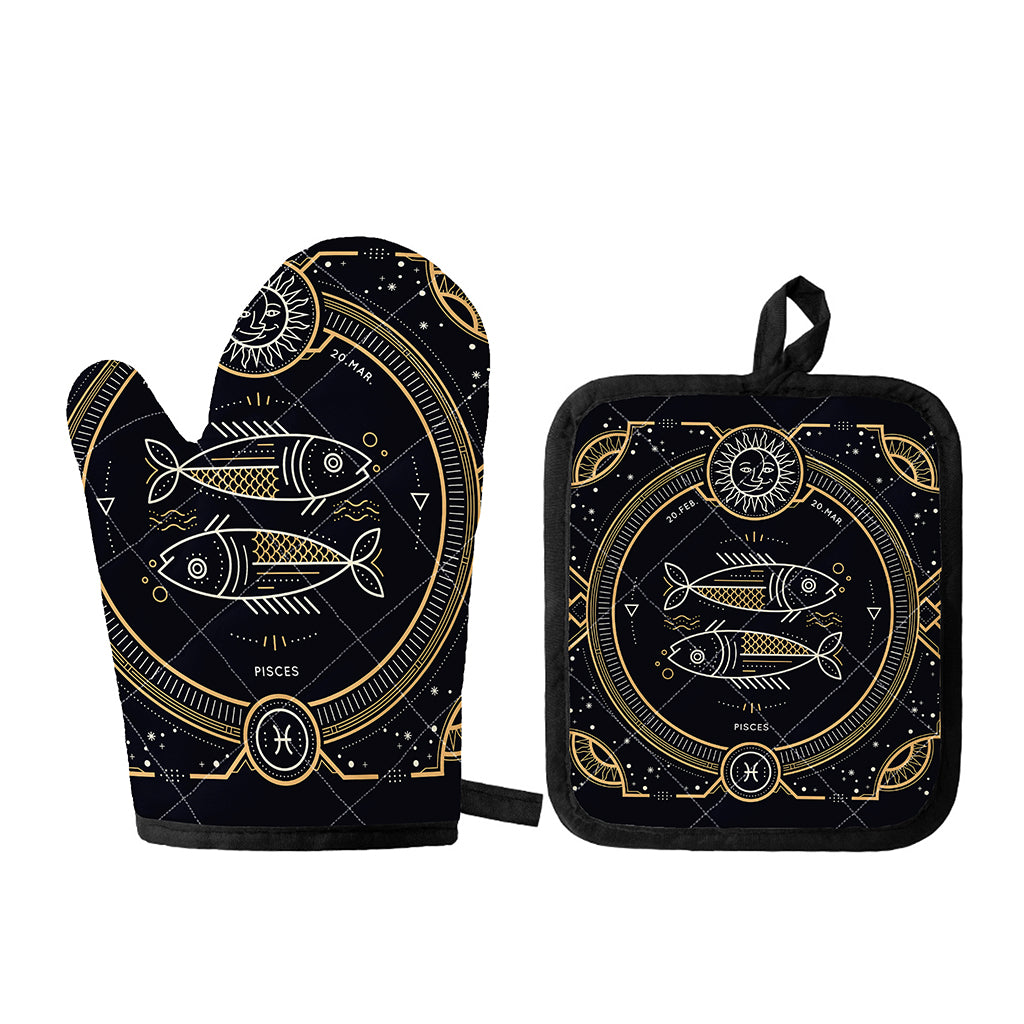 Vintage Pisces Zodiac Sign Print Oven Mitt And Pot Holder Set