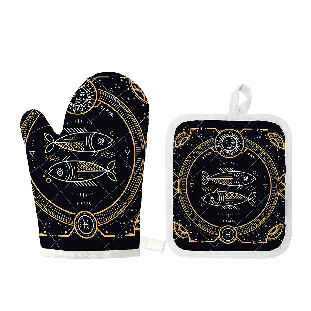 Vintage Pisces Zodiac Sign Print Oven Mitt And Pot Holder Set
