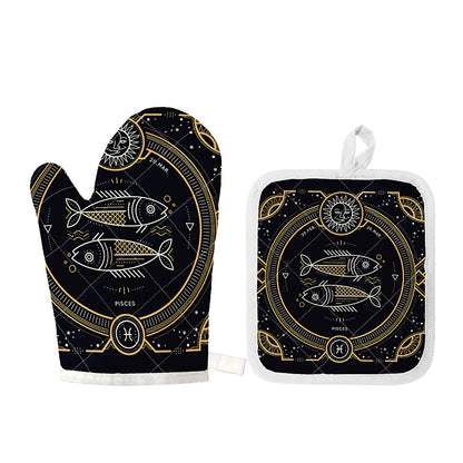 Vintage Pisces Zodiac Sign Print Oven Mitt And Pot Holder Set