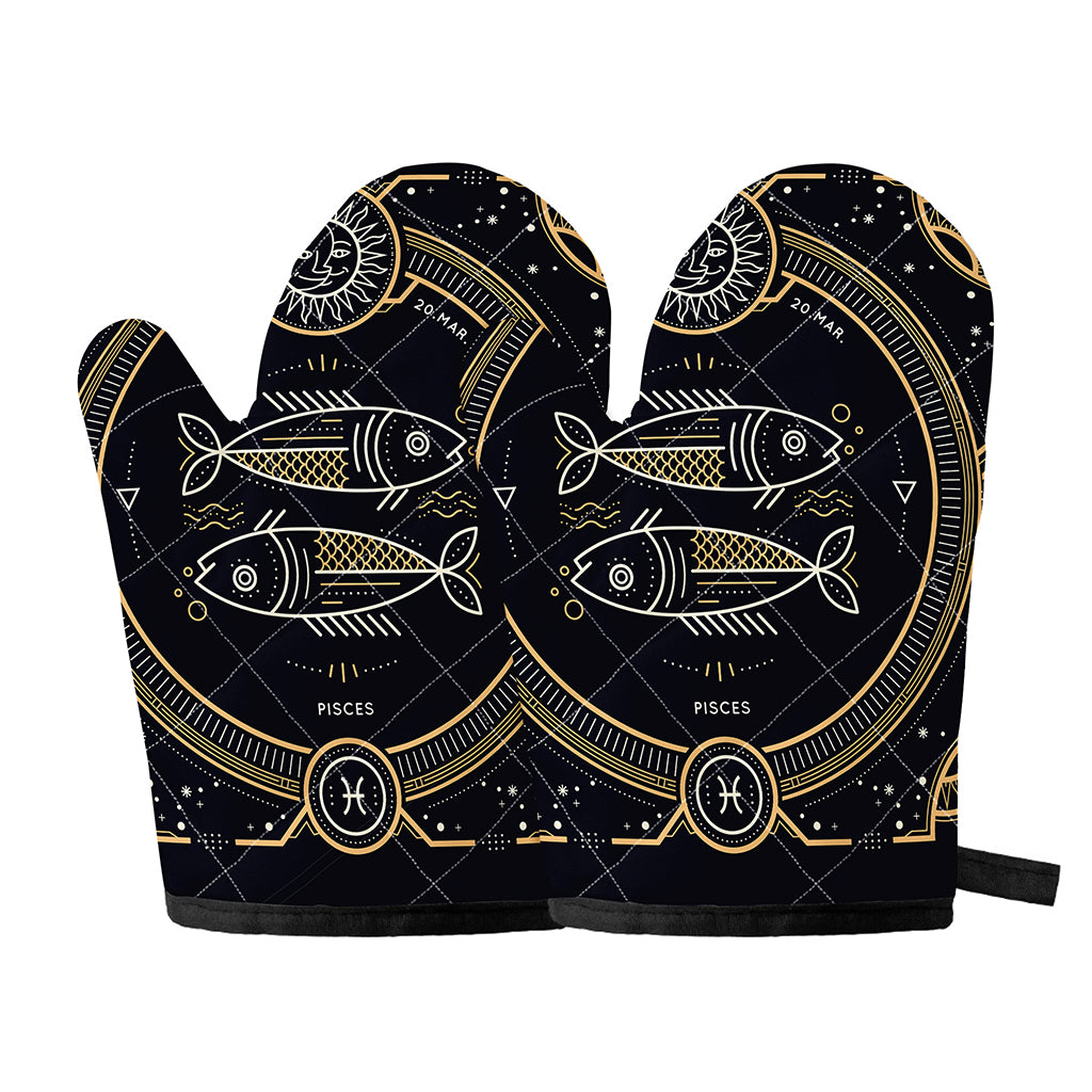 Vintage Pisces Zodiac Sign Print Oven Mitts