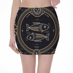Vintage Pisces Zodiac Sign Print Pencil Mini Skirt
